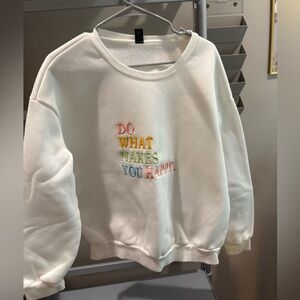 SHEIN White Sweater with Multicolor Embroidery